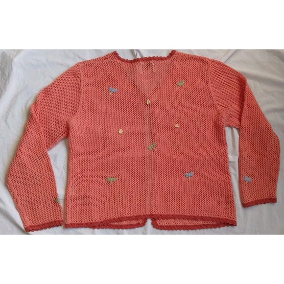 Christopher & Banks Loose Knit Crochet Cardigan Dragonfly Embroidered Women XL - Picture 8 of 12